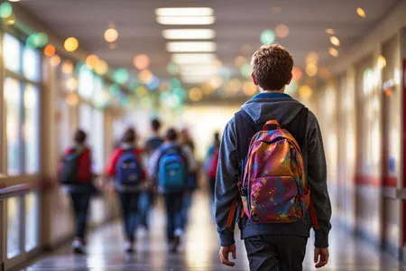211307136-schoolboy-walks-down-school-hallway-bokeh-ai-generative